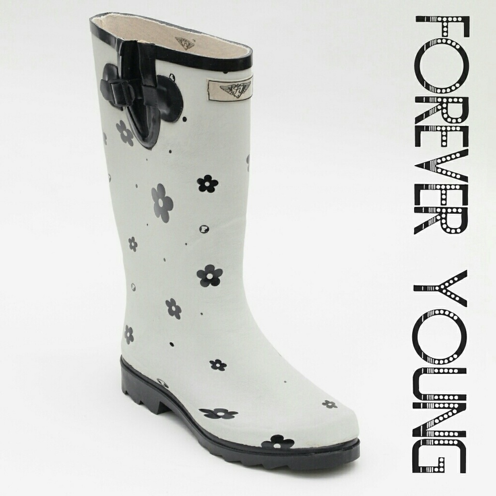 Women's Rainboots, Rubber Tall Matte Rain Boots, RB-1522 White